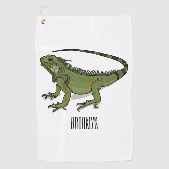 Iguana cartoon illustration golf towel (Front)
