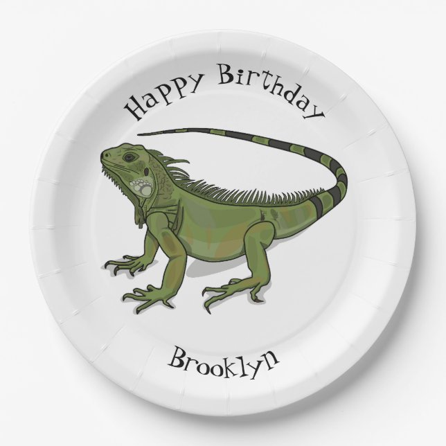 Iguana cartoon illustration paper plate (Front)