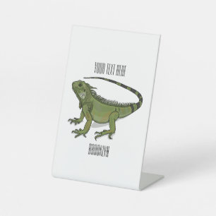 Iguana cartoon illustration pedestal sign