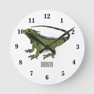 Iguana cartoon illustration round clock