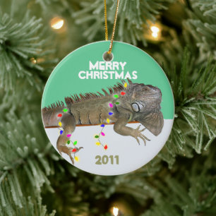 Iguana Christmas Ornament With Year Template