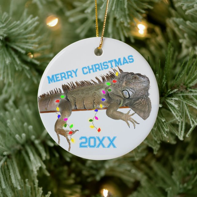 Iguana Christmas Photo Template Exotic Pets Ceramic Ornament (Tree)