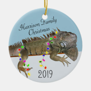 Iguana Family Photo Christmas Ornament