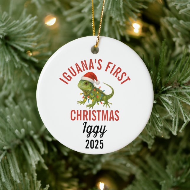 Iguana First Christmas 2025 Ceramic Ornament (Tree)