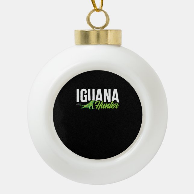Iguana Hunter Herbivorous Lizard Sharp Eye Specie Ceramic Ball Christmas Ornament (Front)