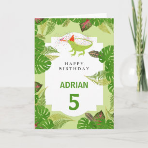 Iguana Lizard Partying Animals Birthday  Card