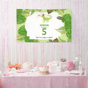 Iguana Lizard Partying Animals Birthday Party Banner