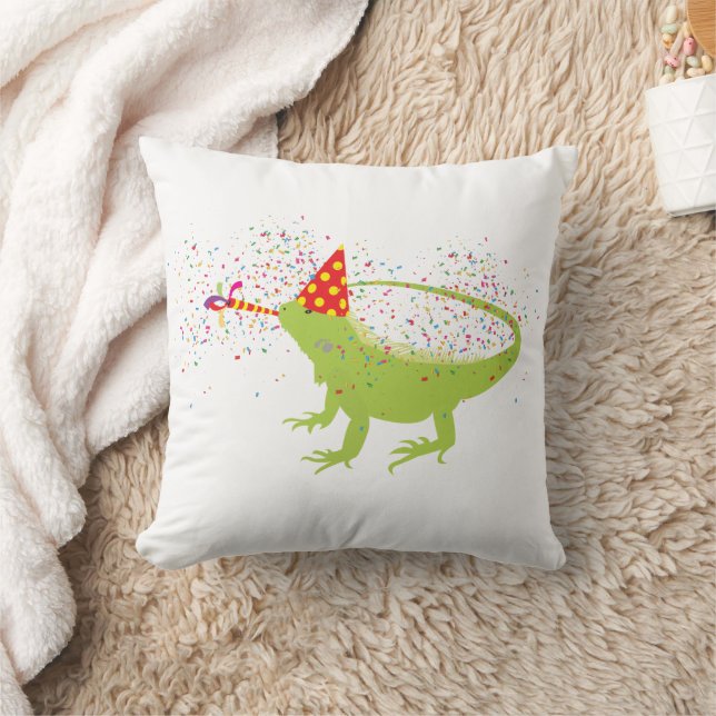 Iguana Lizard Partying Animals Having a Party   Cushion (Blanket)