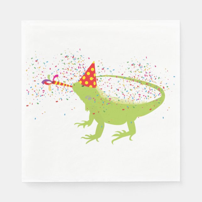 Iguana Lizard Partying Animals Having a Party Napkin (Front)
