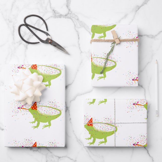 Iguana Lizard Partying Animals Having a Party  Wrapping Paper Sheet (Front)