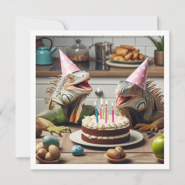 Iguana party animals, reptile birthday  invitation (Front)