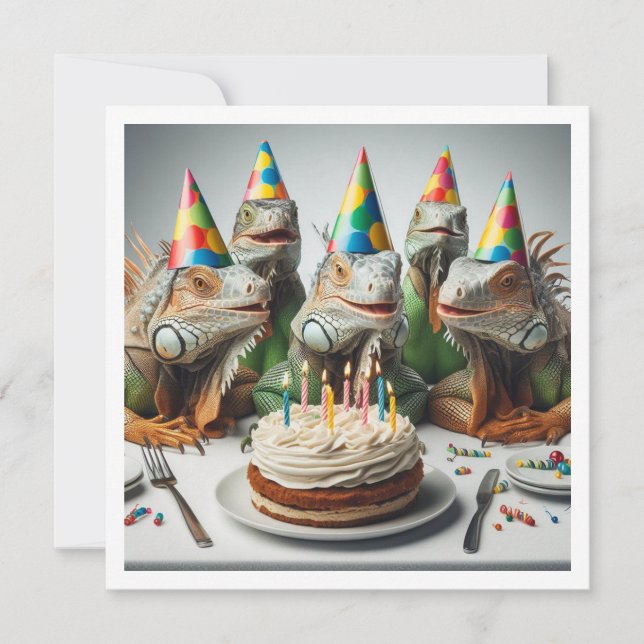 Iguana party animals, reptile birthday  invitation (Front)