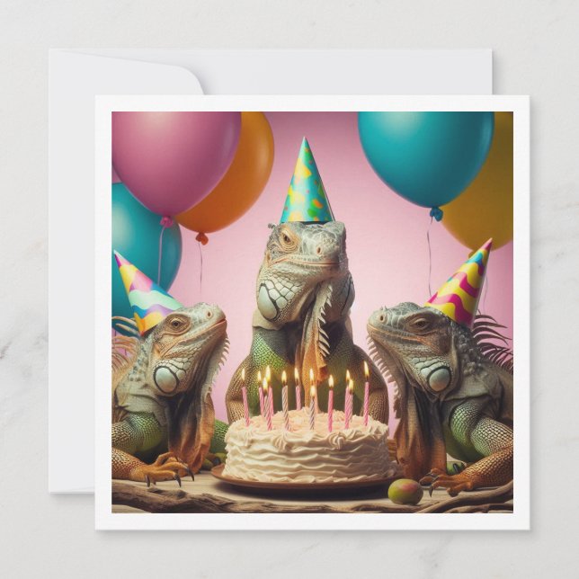 Iguana party animals, reptile birthday  invitation (Front)