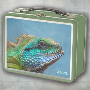 Iguana Personalised Colourful Reptile Metal Lunch Box