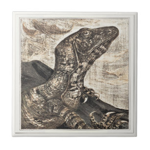 Iguana Reptile Dutch Victorian Art Ceramic Tile