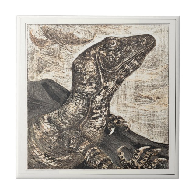 Iguana Reptile Dutch Victorian Art Ceramic Tile (Front)
