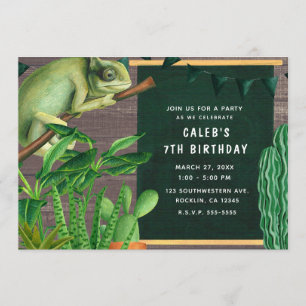 Iguana Reptile Southwest Rustic Birthday Party Invitation