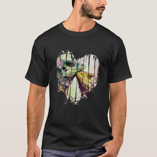 Iguana Valentine's Day Couples Cute Lizard Reptile T-Shirt (Front)
