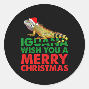 Iguana Wish You A Merry Christmas Funny Iguana Classic Round Sticker