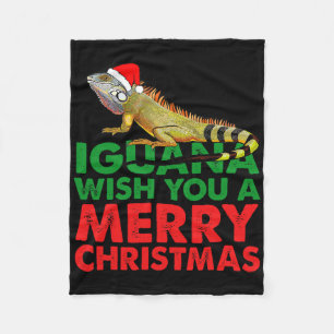 Iguana Wish You A Merry Christmas Funny Iguana  Fleece Blanket