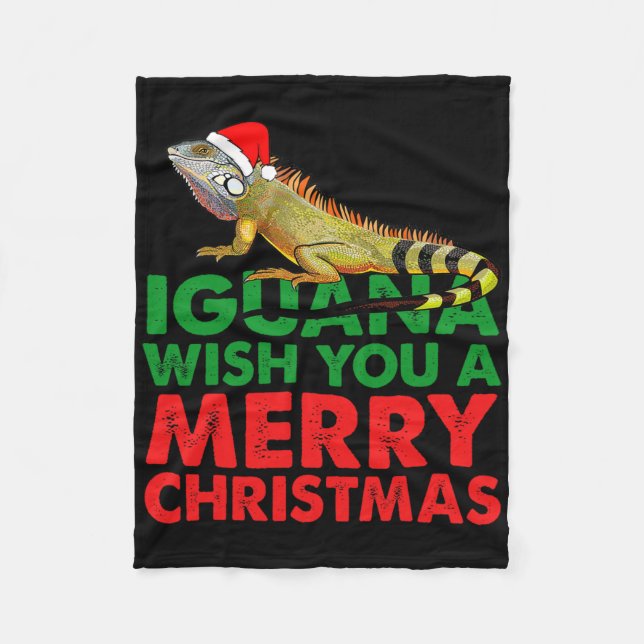 Iguana Wish You A Merry Christmas Funny Iguana  Fleece Blanket (Front)