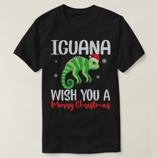 Iguana Wish You A Merry Christmas Funny T-Shirt (Design Front)