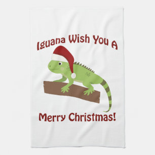 Iguana Wish You A Merry Christmas Tea Towel