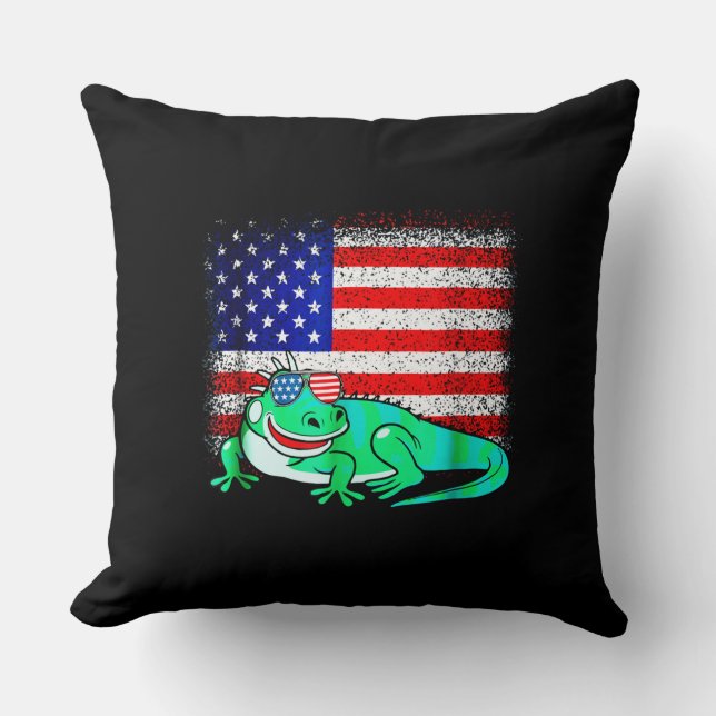 Iguana with America Flag Cushion (Front)