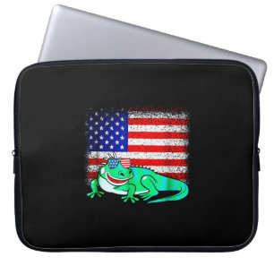 Iguana with America Flag Laptop Sleeve
