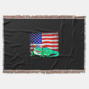 Iguana with America Flag Throw Blanket