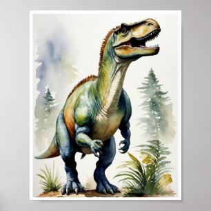 Iguanodon Dinosaur Watercolor Painting Wall Art