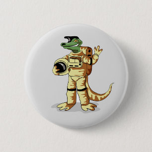 Iguanodon Dressed In A Cosmonaut Spacesuit. 6 Cm Round Badge