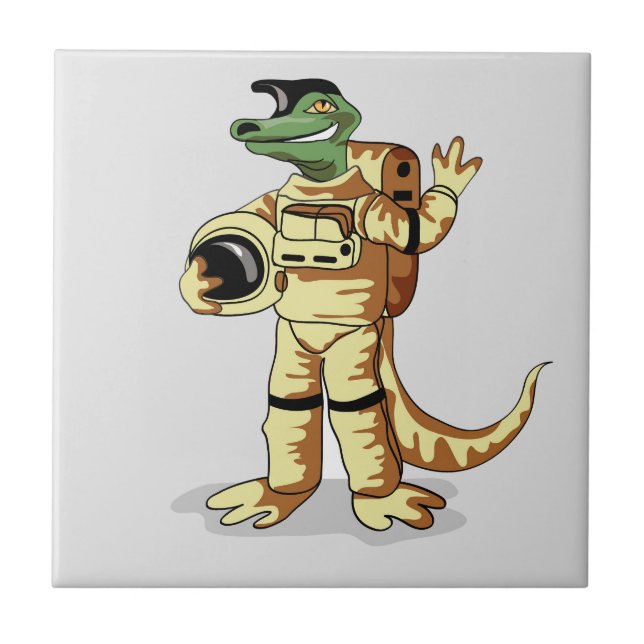 Iguanodon Dressed In A Cosmonaut Spacesuit. Ceramic Tile (Front)