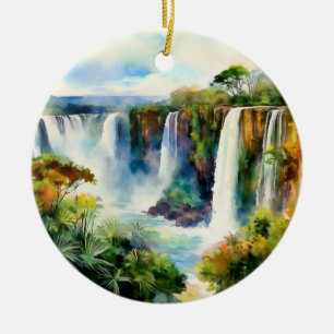 Iguazu Falls Argentina Brazil Watercolor Ceramic Ornament