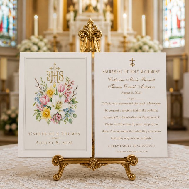 IHS Catholic Wedding Prayer Card Matrimony Keepsak (A timeless Catholic wedding prayer card, placing Christ at the center of holy matrimony.)