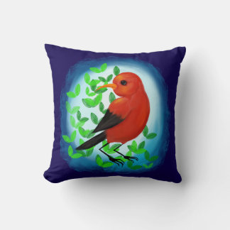 'I'iwi and Leaves Throw Pillow