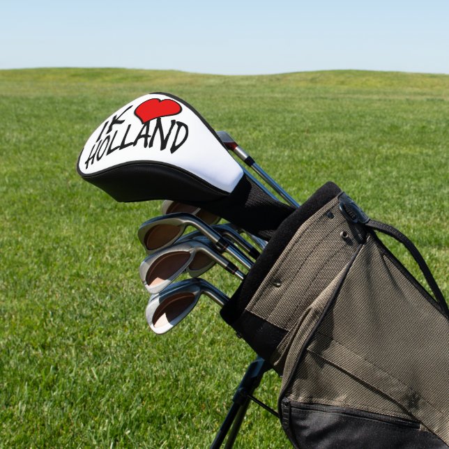Ik Heart Holland bk on wt dccnt Golf Head Cover (In Situ)