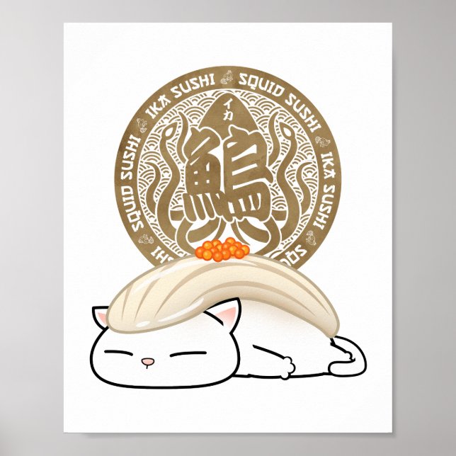 Ika Squid Sushi Cat Poster (Front)