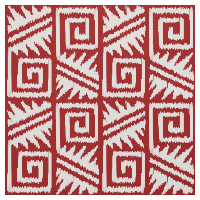 Ikat Aztec - Deep Red and White Fabric (Swatch)