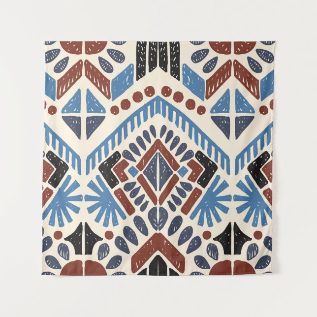 Ikat Aztec: Ethnic Geometric Ornament. Tapestry (Front)