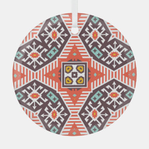 Ikat Aztec: Ethnic Striped Texture Glass Tree Decoration