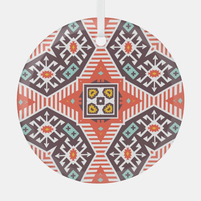 Ikat Aztec: Ethnic Striped Texture Glass Tree Decoration (Front)