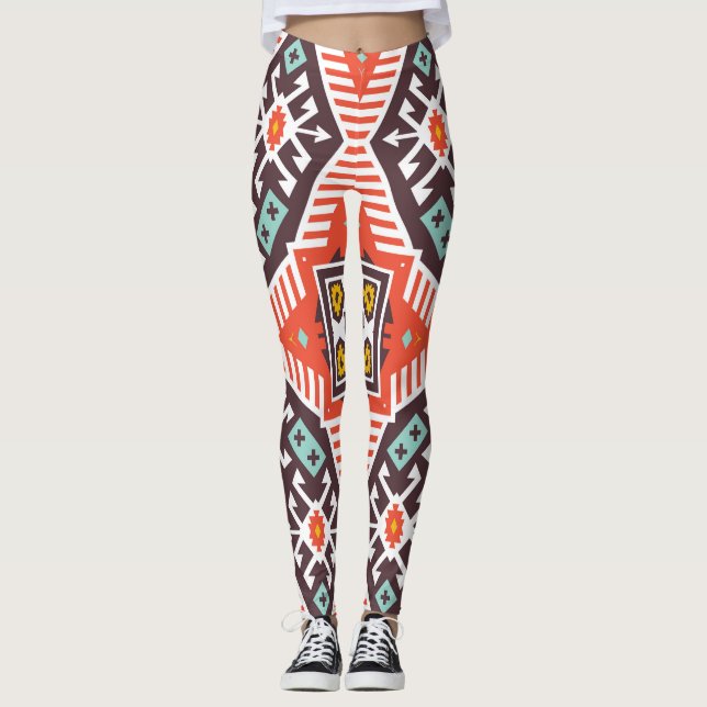 Ikat Aztec: Ethnic Striped Texture Leggings (Front)