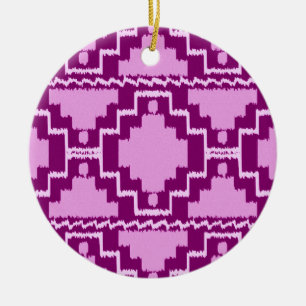 Ikat Aztec Pattern - Amethyst Purple and Violet Ceramic Ornament