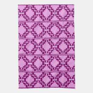 Ikat Aztec Pattern - Amethyst Purple and Violet Tea Towel