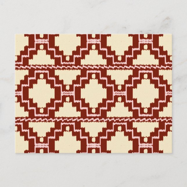 Ikat Aztec Pattern - Beige, Burgundy and Pink Postcard (Front)