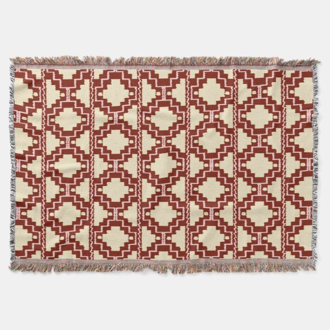 Ikat Aztec Pattern - Beige, Burgundy and Pink Throw Blanket (Front)