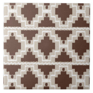Ikat Aztec Pattern - Chocolate Brown and Taupe Ceramic Tile