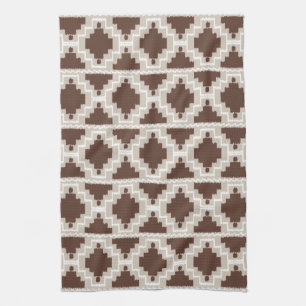 Ikat Aztec Pattern - Chocolate Brown and Taupe Tea Towel