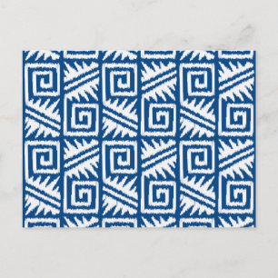 Ikat Aztec Pattern - Cobalt Blue and White Postcard